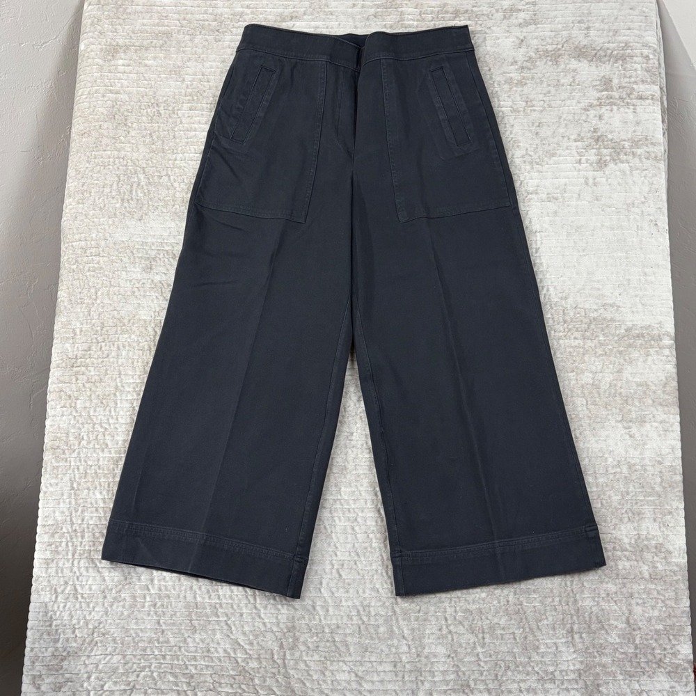 Spanx Stretch Twill Wide Leg Crop Pants Black Womens L Pull On Shaping Pocket